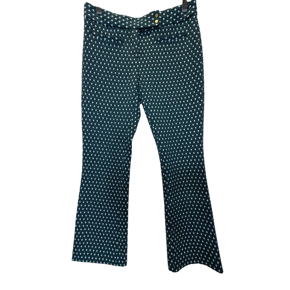 Anthropologie Cartonnier Charlie Crop Flare Pants Green Geometric Textured SZ 0